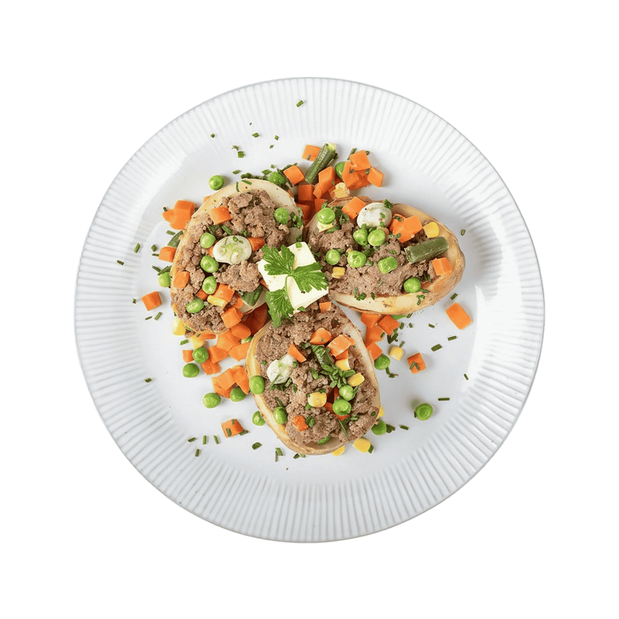 Beef, Potato Skins & Mixed Veg